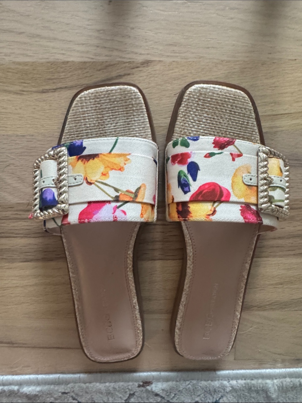BCBGeneration Floral Buckle Slide Sandals - White Multi